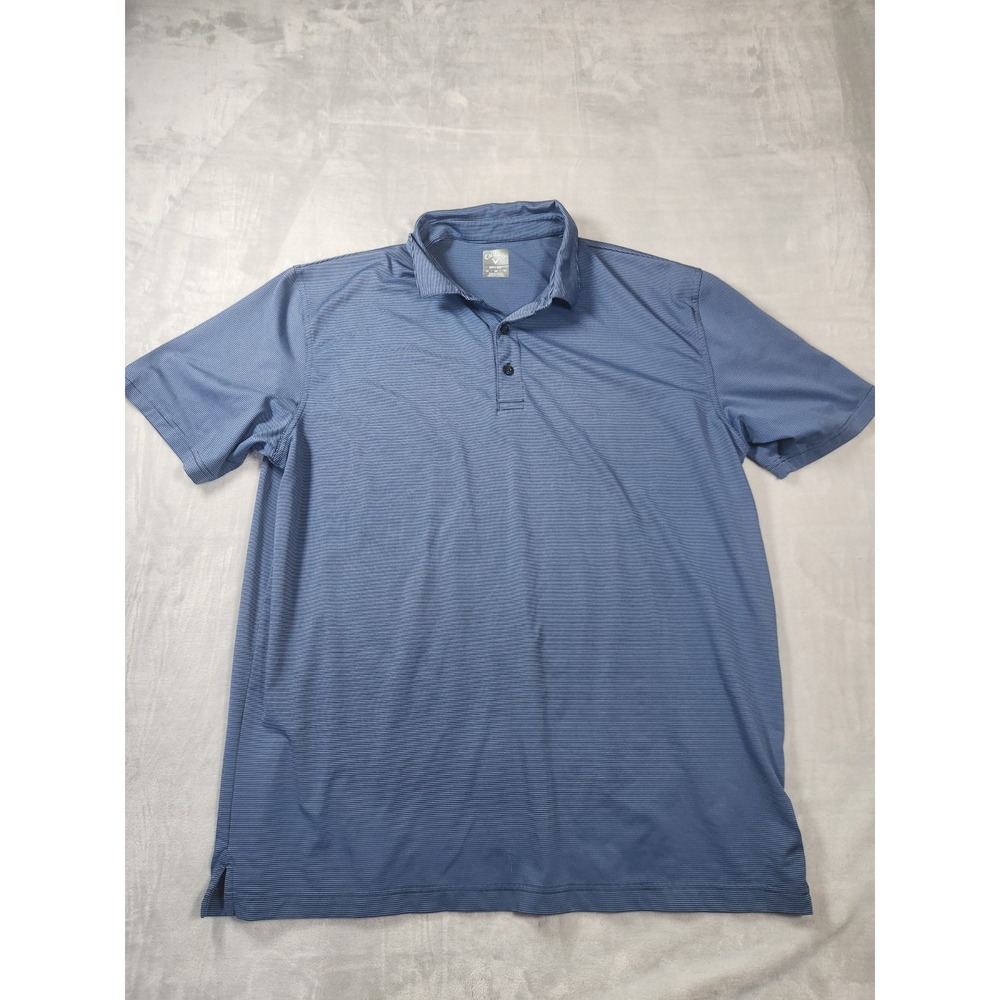 Callaway Polo Shirt Mens Size XL Blue/Gray Stripe Opti Dri Fit Golf Short Sleeve